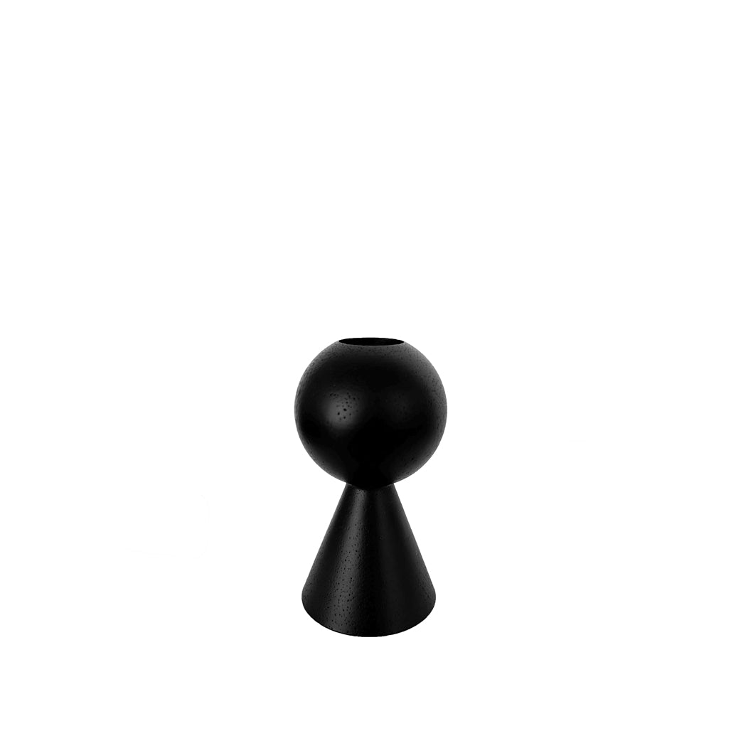Black Geometric Wooden Candle Stick - Luna