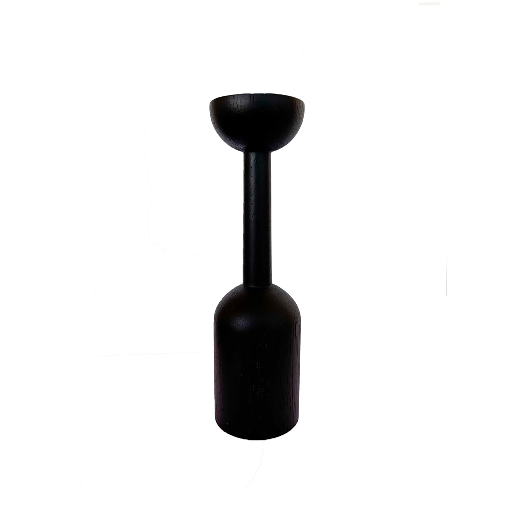 Black Geometric Wooden Candle Stick - Liwa