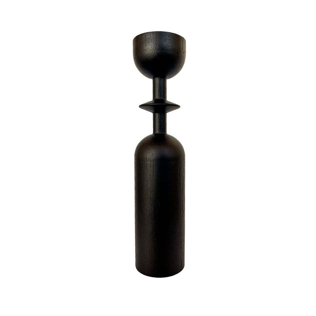 Black Geometric Wooden Candle Stick - Lola
