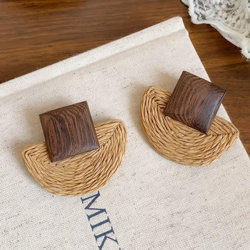 Raffia Weave Geometric Earrings