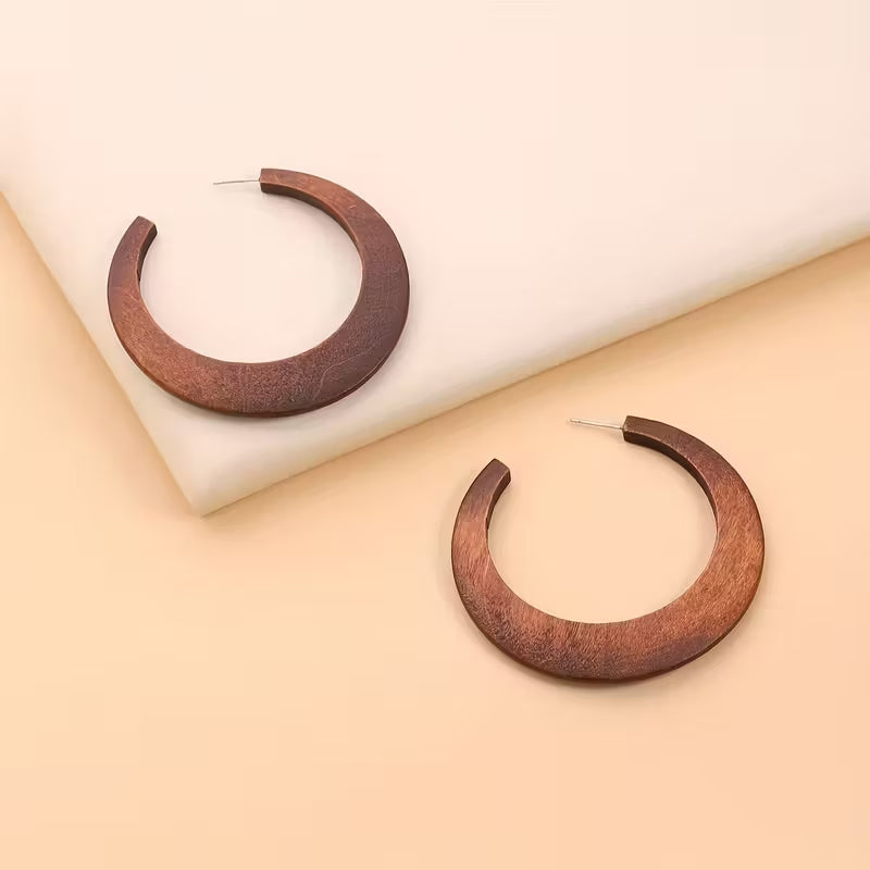 Wooden C Hoop Earrings